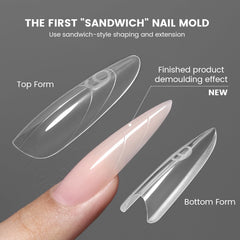 YOKE FELLOW original sandwich dual-form bottom view for seamless nail shapes.