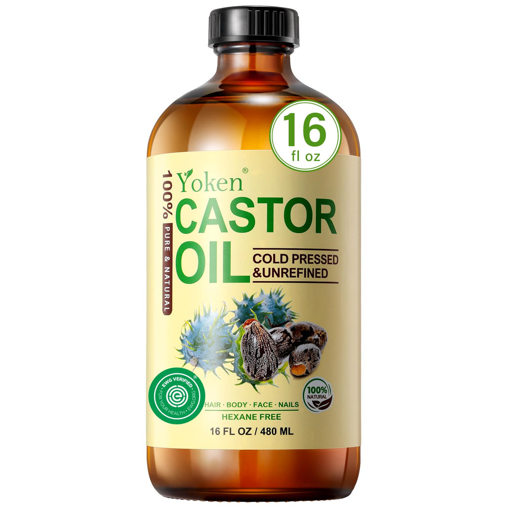Yoken castor oil in amber bottle protects nutrients from light for skin and hair