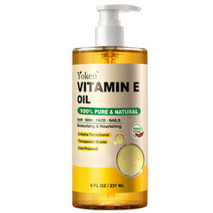 Yoken Vitamin E oil bottle with pump for easy skin hydration and daily care.