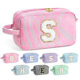 YOOLIFE initial makeup bag with pink chenille letter for organized cosmetics on the go