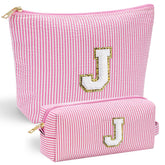 YOOLIFE makeup bag pink Chenille initial for stylish daily organization