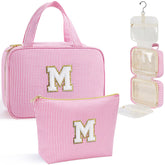 YOOLIFE Christmas gift toiletry bag in pink keeps cosmetics organized on trips.