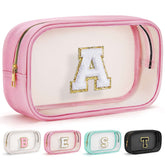 YOOLIFE clear makeup bag Pink A front view shows quick access and transparent organization.