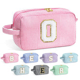 YOOLIFE initial cosmetic bag pink front view for organized makeup on the go.