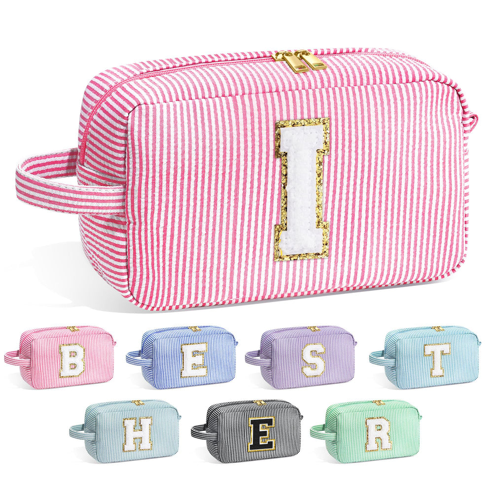 YOOLIFE Initial Cosmetic Bag pink front view for organized daily makeup