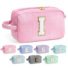 YOOLIFE Initial Cosmetic Bag pink front view for organized daily makeup