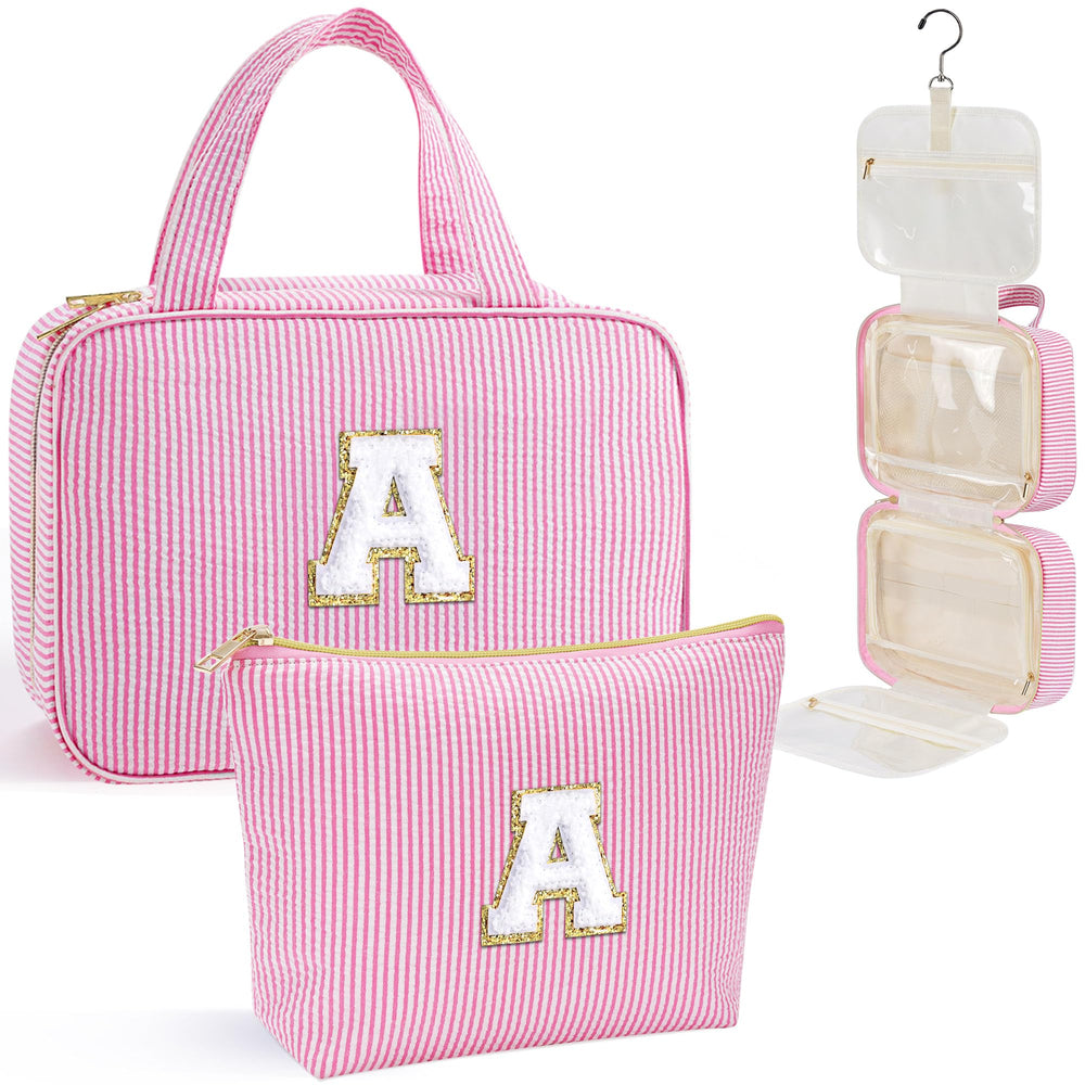 YOOLIFE initial hanging toiletry bag front view shows organized storage for easy packing