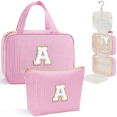 YOOLIFE initial hanging toiletry bag front view shows organized storage for easy packing