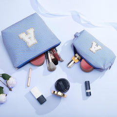 YOOLIFE initial makeup bag blue letter detail highlights 26-letter customization