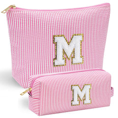 YOOLIFE initial makeup bag with chenille front for personalized style