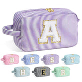 YOOLIFE initial makeup bag front view with organized compartments for cosmetics