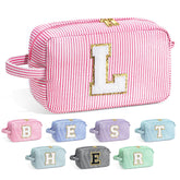 YOOLIFE initial makeup bag with Letter L in pink front for personalized gifting