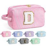 YOOLIFE initial pink makeup bag front view for organized travel makeup storage.