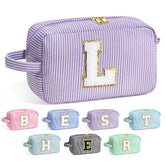 YOOLIFE makeup bag front chenille initial showcases secure personalized monogram for everyday use.
