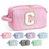 YOOLIFE monogram makeup bag front with chenille letter adds personal style for daily use