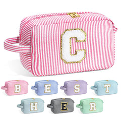 YOOLIFE monogram makeup bag front with chenille letter adds personal style for daily use