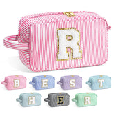 YOOLIFE monogram makeup bag pink front view; compact daily cosmetics organizer.