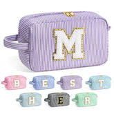 YOOLIFE monogram makeup bag with stitched initials for personalized style and quick organization.