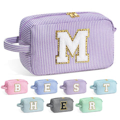 YOOLIFE monogram makeup bag with stitched initials for personalized style and quick organization.