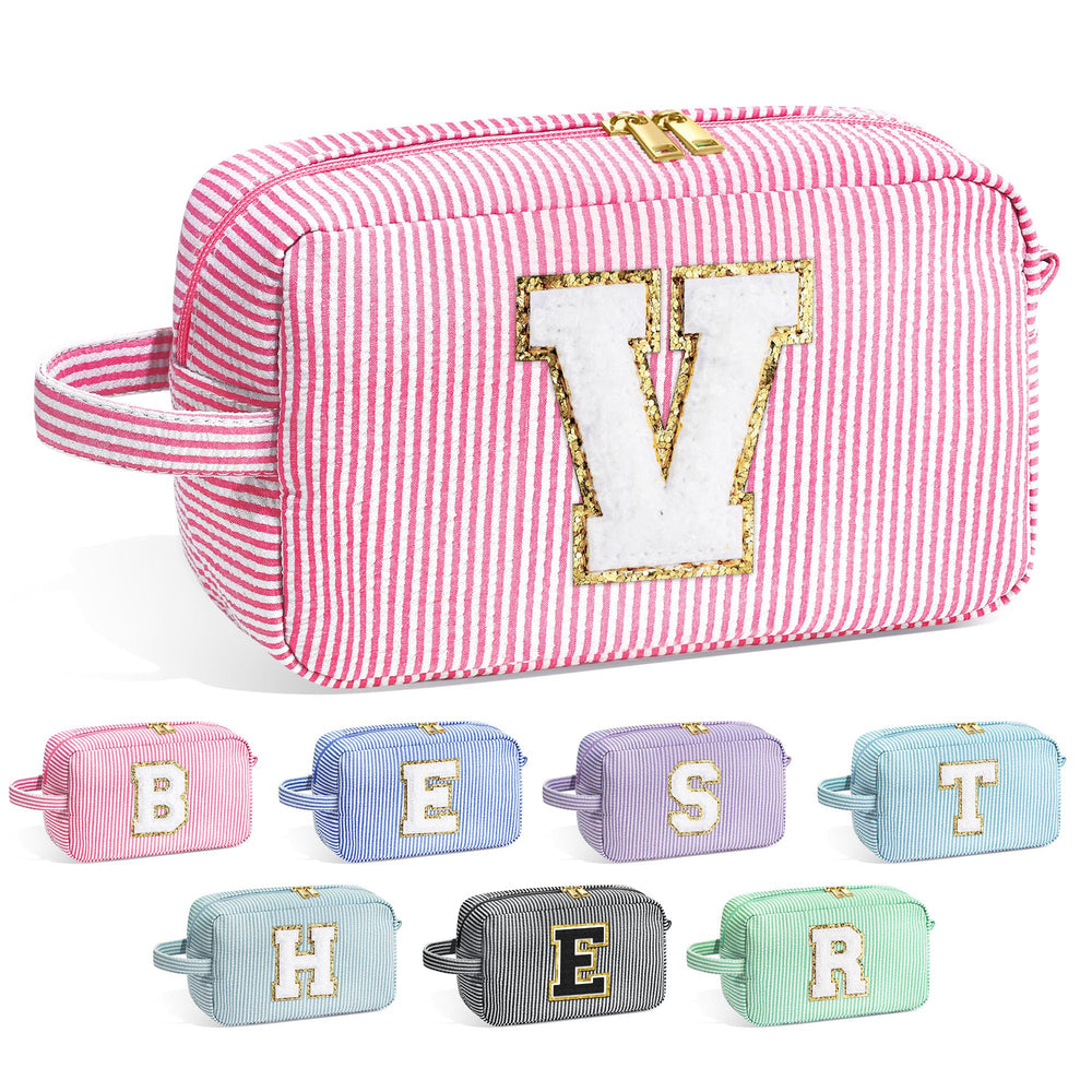 YOOLIFE Pink cosmetic bag front view with monogram initial