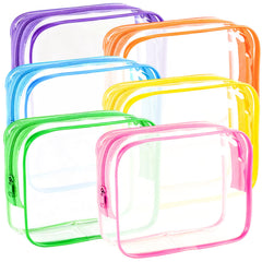 YOQIVEXU clear makeup bags 6-pack in vibrant colors for quick cosmetics identification.