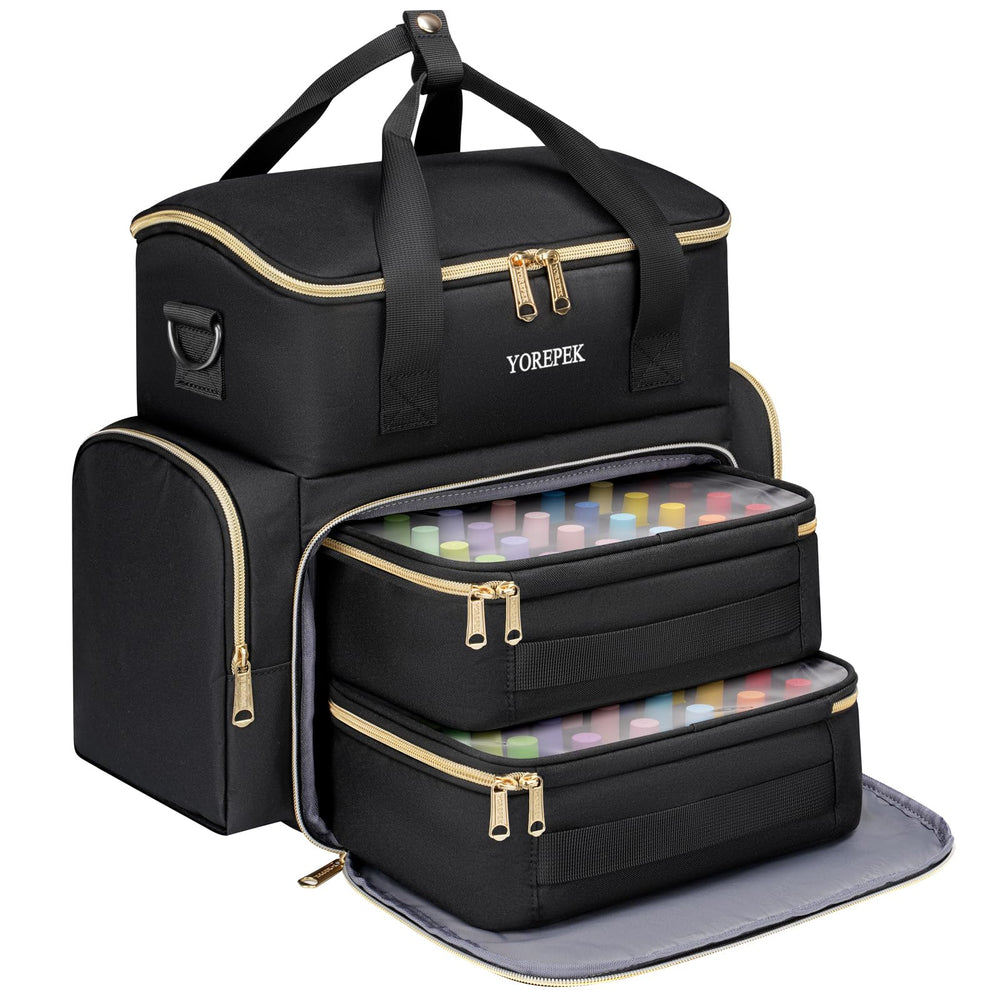 YOREPEK extra-large nail polish organizer case showing full capacity for many bottles, ideal for home salon prep.