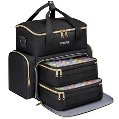 YOREPEK extra-large nail polish organizer case showing full capacity for many bottles, ideal for home salon prep.
