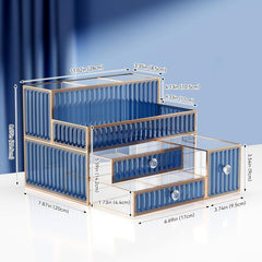 Youdepot makeup organizer blue side view demonstrates compact vanity storage
