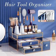 Youdepot makeup organizer blue top view reveals compact footprint and easy-clean tempered glass