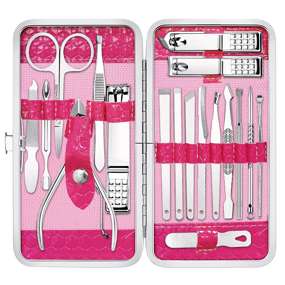Yougai manicure set opens to reveal a sleek travel case for organized grooming on the go.