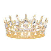 YOUlDIANZI queen crown rhinestone gold white front view highlights crystal sparkle for bridal hair.