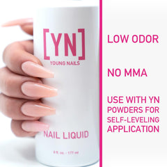 Young Nails Liquid Nail Monomer closeup highlighting creamy texture for easy application