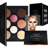Youngfocus cosmetics cream contour palette 8-shade swatches for precise sculpting and highlighting.