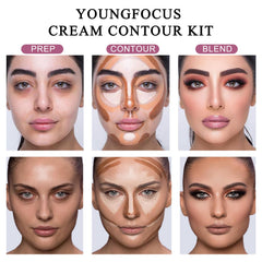 Youngfocus contour palette swatches display showing versatile highlight shades for luminous skin.
