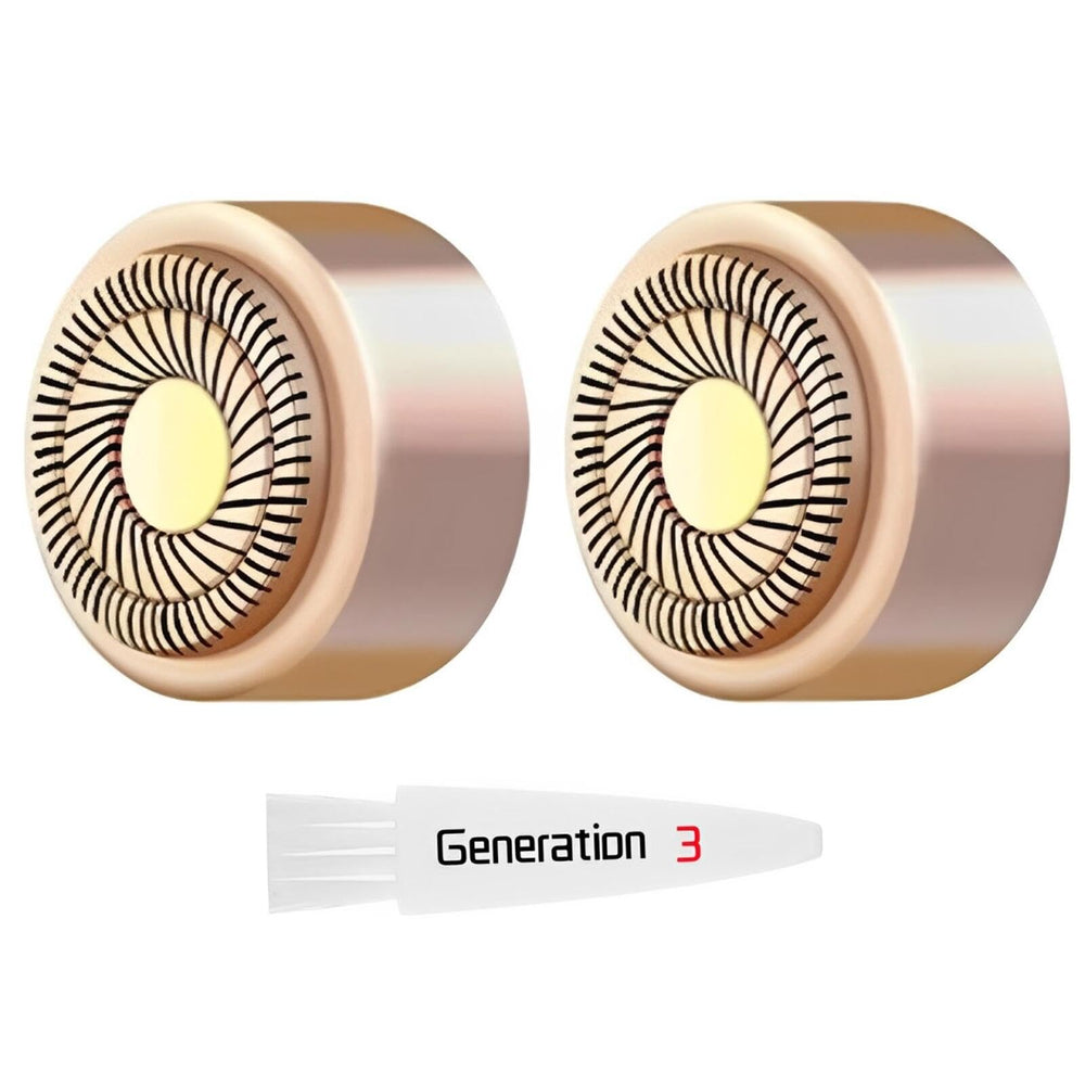 YoungPRO Gen3 replacement heads closeup for precise peach fuzz removal on the cheek.