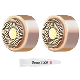 YoungPRO Gen3 replacement heads closeup for precise peach fuzz removal on the cheek.