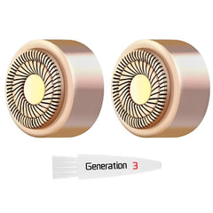 YoungPRO Gen3 replacement heads closeup for precise peach fuzz removal on the cheek.
