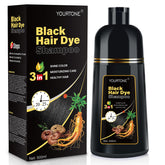 YOURTONE Black Hair Dye Shampoo bottle shows 3-in-1 color and scalp care