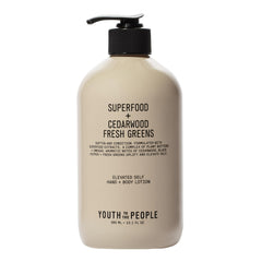Youth To The People hand and body lotion bottle shows premium vegan moisturizer for daily hydration.
