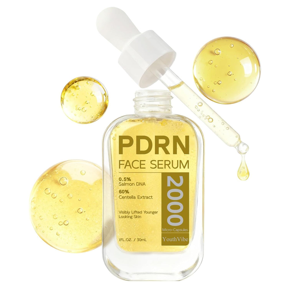 YouthVibe pdrn serum bottle closeup emphasizing premium packaging and renewal-friendly formula.