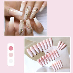 YoYoee Nude coffin long nails showcasing marble gradient finish