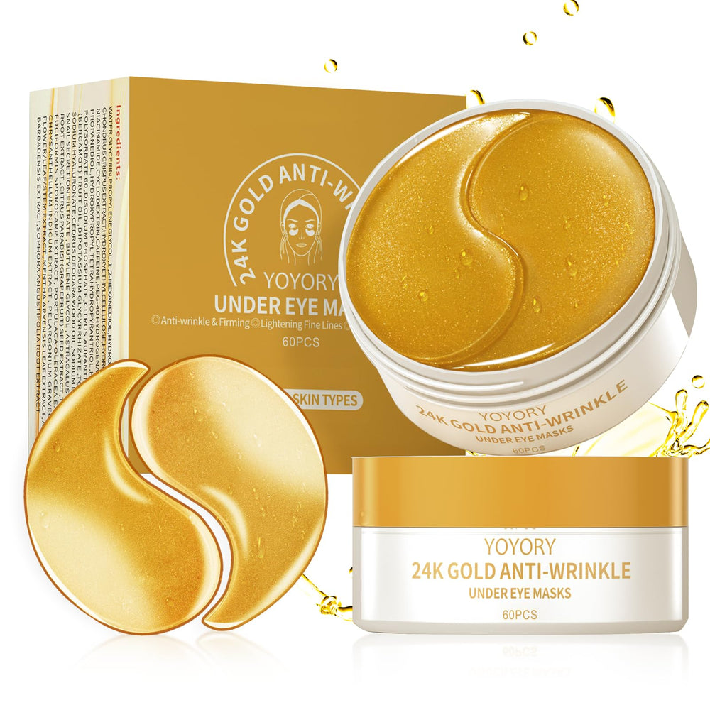 YOYORY 24K gold eye patches in packaging for brightening and hydrating under-eye skin