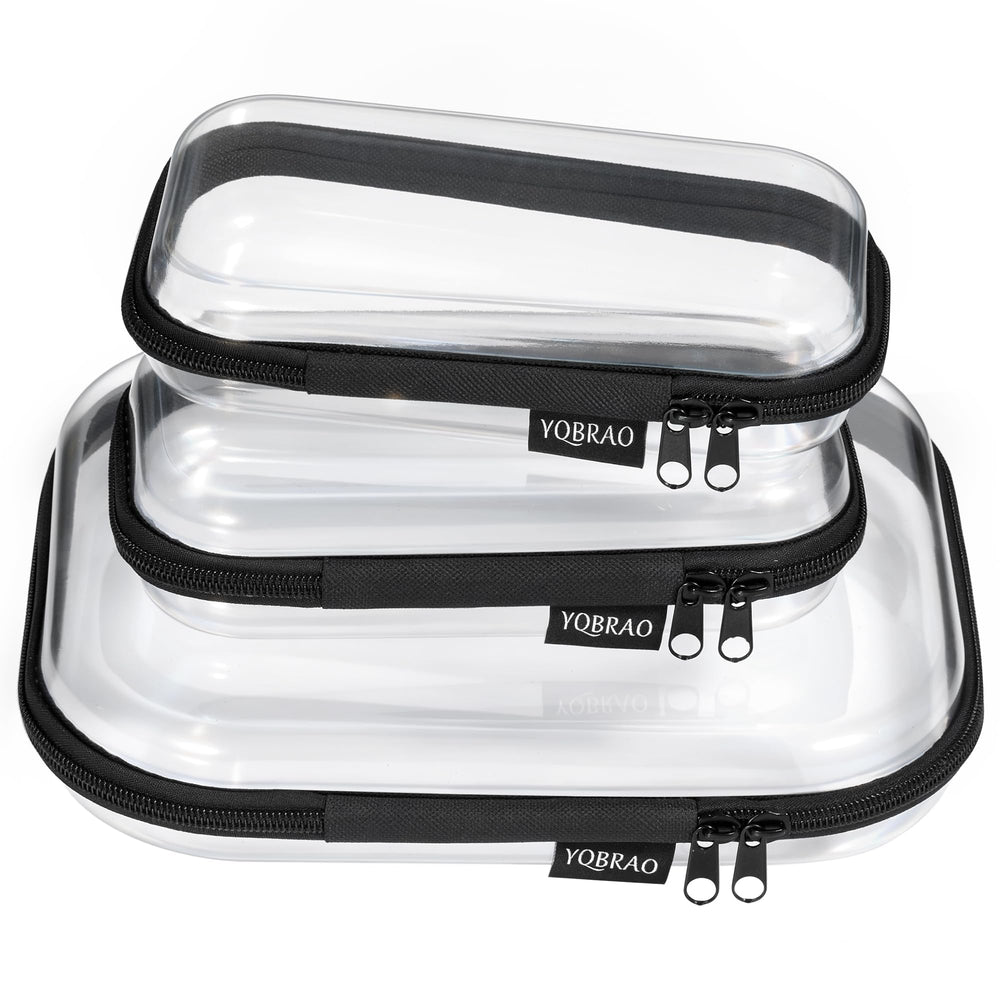 YQBRAO clear hard shell case front view, durable travel storage for essentials.