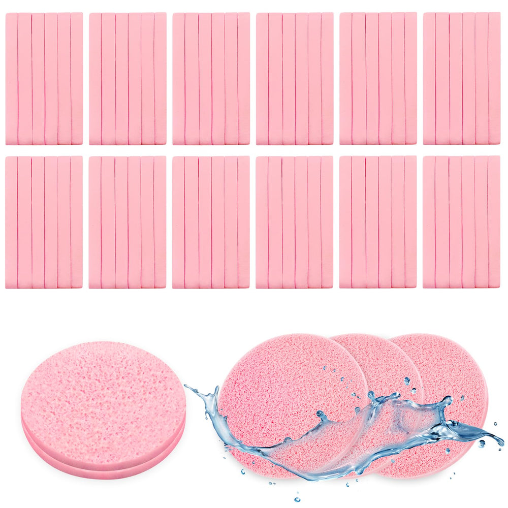 Ysanciuu 240pcs pink compressed sponge strips for daily makeup removal and storage.