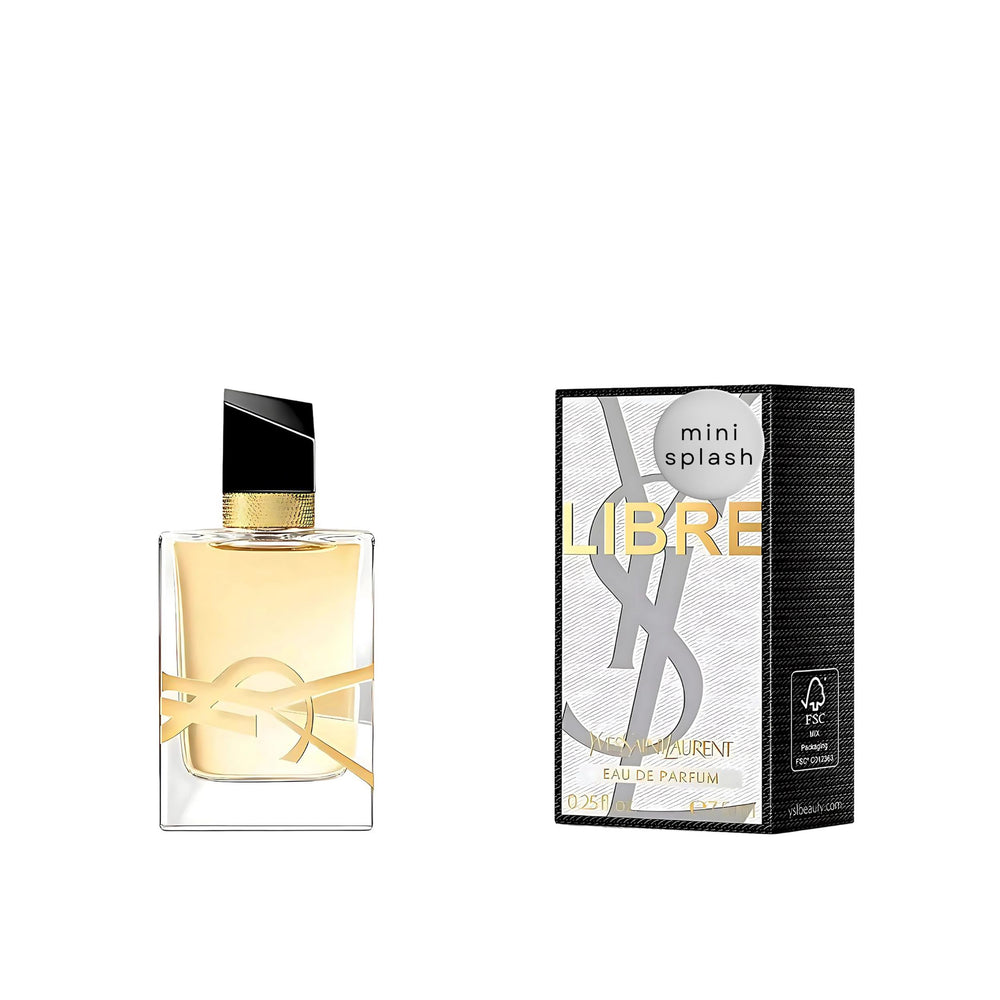 YSL Libre mini splash bottle shows compact travel-friendly design for on-the-go fragrance.