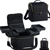 Yueieoun large travel makeup case open trays for easy cosmetics organization on the go