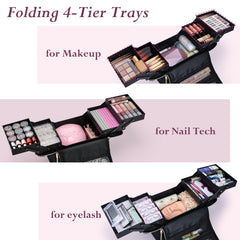 Yueieoun travel makeup case side view showcasing sturdy structure and storage capacity