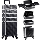 Yueieoun rolling makeup train case front view shows portable organization for on-the-go artists.