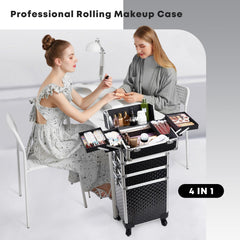 Yueieoun rolling makeup train case side wheels enabling smooth travel.