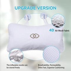 YUET bathtub pillow inflates via PVC bag and stores compactly for travel.